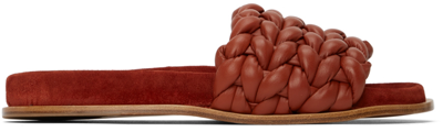 Shop Chloé Red Braided Leather Kacey Flat Sandals In 841 Terracotta Red