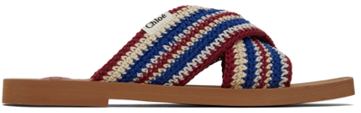 Shop Chloé Multicolor Crochet Woody Flat Sandals In 4za Multicolor Blue