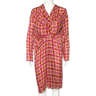 Pre-owned Marni Multicolor Geometric Printed Silk Draped Midi Dress S