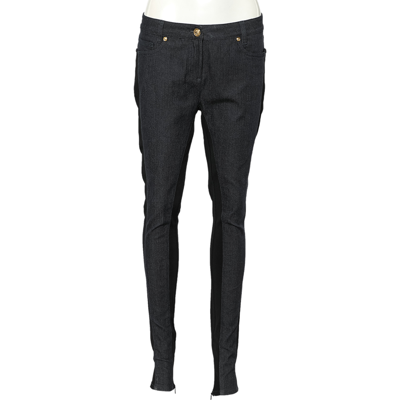 Pre-owned Versace Navy Blue Denim & Black Jersey Jeggings M