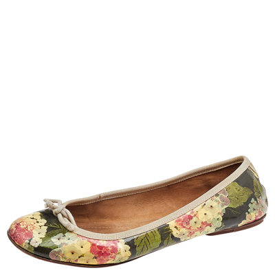 Pre-owned Dandg Multicolor Floral Print Patent Leather Bow Ballet Flats Size 39