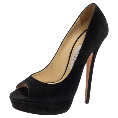 Pre-owned Jimmy Choo Black Suede Dahlia Platform Pumps Size 39