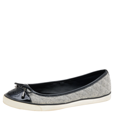 Pre-owned Tory Burch Grey Wool And Patent Leather Flats Size 37.5