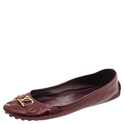 Pre-owned Louis Vuitton Burgundy Patent Leather Oxford Ballet Flats Size 39