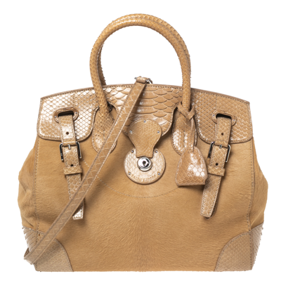 Pre-owned Ralph Lauren Beige Calfhair And Python Ricky Tote