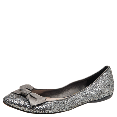 Pre-owned Miu Miu Silver Glitters And Leather Ballet Flats Size 38