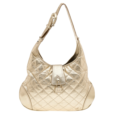 Pre-owned Burberry Metallic Gold Quilted Leather Brooke Hobo