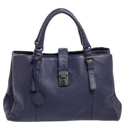 Pre-owned Bottega Veneta Blue Cervo Leather Medium Roma Tote