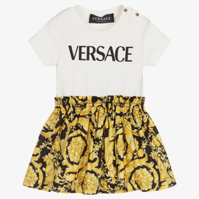 Shop Versace Baby Girls Gold Barocco Dress In Black