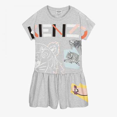 Shop Kenzo Kids Girls Teen Grey Tiger Logo Playsuit