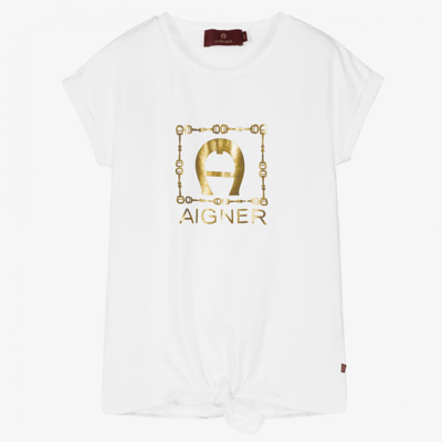 Shop Aigner Teen Girls White Logo T-shirt