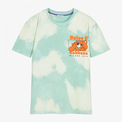 Shop Dolce & Gabbana Boys Teen Blue Clouds Logo T-shirt