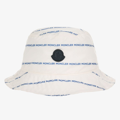 Shop Moncler White & Blue Logo Sun Hat