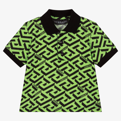 Shop Versace Green Greca Baby Polo Shirt