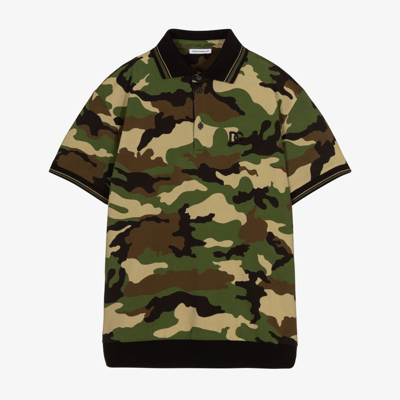 Dolce & Gabbana Green Camouflage Cotton Polo Shirt In Green