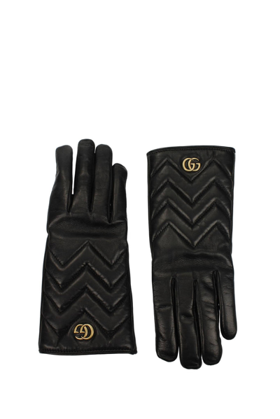 Shop Gucci Gloves Leather Black