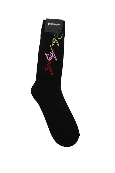 Shop Palm Angels Socks Cotton Multicolor In Black