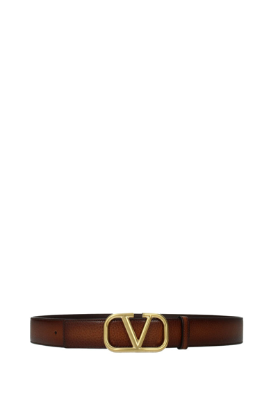 Shop Valentino Regular Belts Leather Tan In Brown