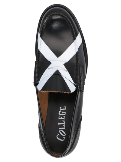 College Mocassin Contrast Cross Loafers In White/black | ModeSens