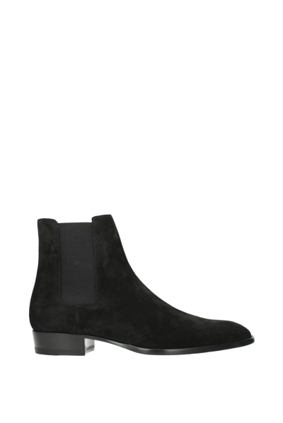 Shop Saint Laurent Ankle Boot Suede In Black