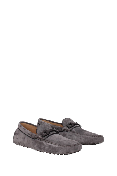 Shop Tod's Loafers Suede In Gray