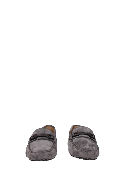 Shop Tod's Loafers Suede In Gray