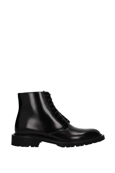 Shop Saint Laurent Ankle Boot Leather In Black