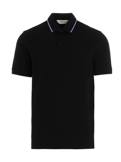 Shop Z Zegna Logo Print Polo Shirt In Black