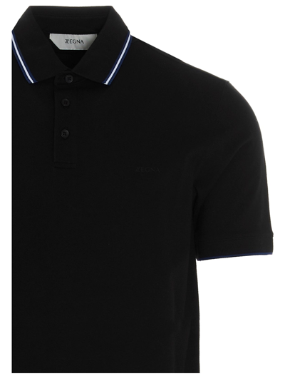 Shop Z Zegna Logo Print Polo Shirt In Black