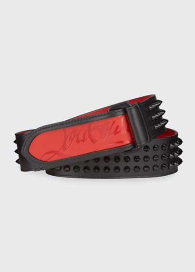Shop Christian Louboutin Men's Loubi Sneaker Spiked Belt In Red/black
