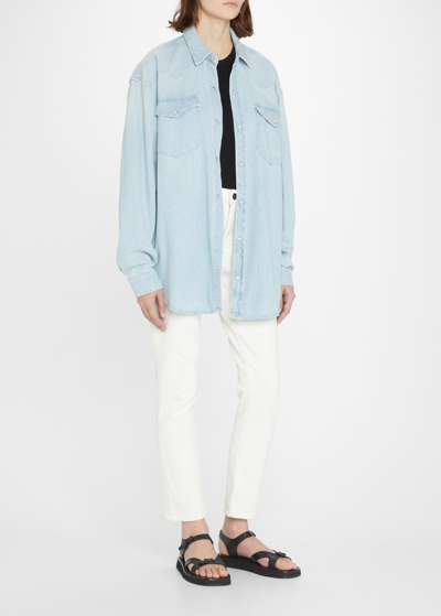 Shop Mother The Western Distressed Denim Overshirt In Your Brain