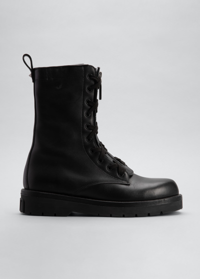 Shop Valentino Calfskin Zip Platform Combat Boots In 0no Nero