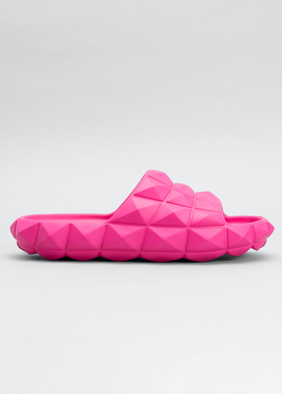 Shop Valentino Roman Stud Turtle Slide Sandals In P53 Sheer Fuxia