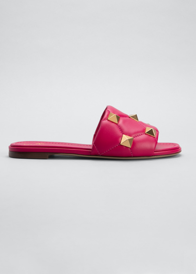 Shop Valentino Roman Stud Flat Slide Sandals In Mf5 Blossom