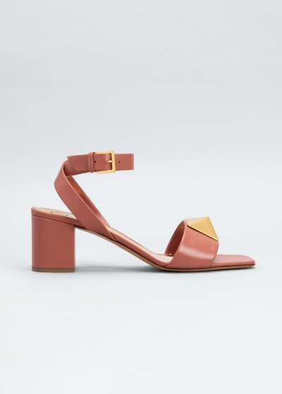 Shop Valentino Roman Stud Solo Ankle-strap Sandals In Pvg Gingerbread