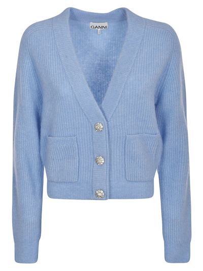 Shop Ganni Soft Wool Knit Cardigan In Placid Blue