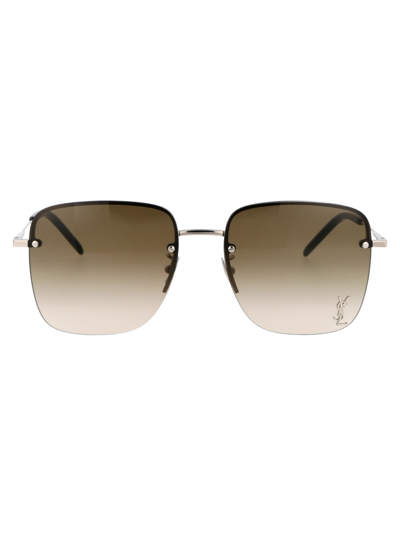 Shop Saint Laurent Sl 312 M Sunglasses In 007 Silver Silver Green
