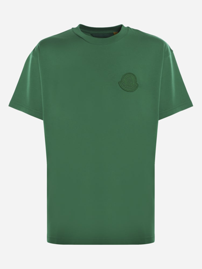 Shop Moncler Genius Cotton T-shirt With Logo Patch In Green
