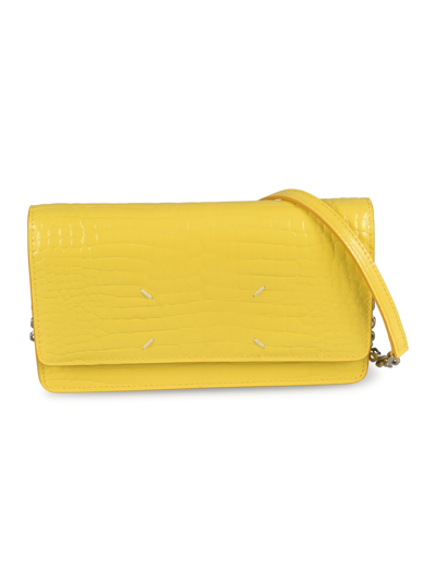 Shop Maison Margiela Croco Embossed Flap Shoulder Bag In Yellow