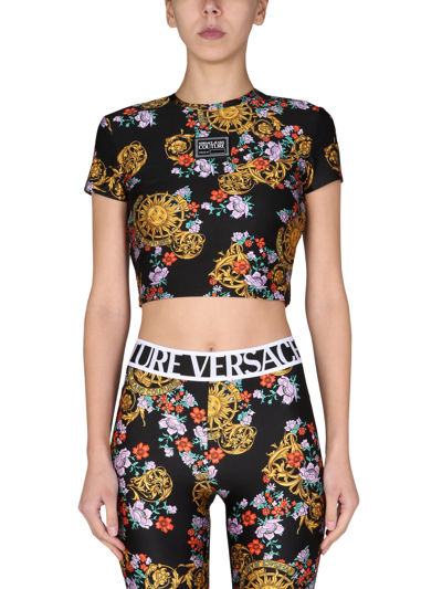 Shop Versace Jeans Couture Sun Flower Garland Crop Top In Multicolor