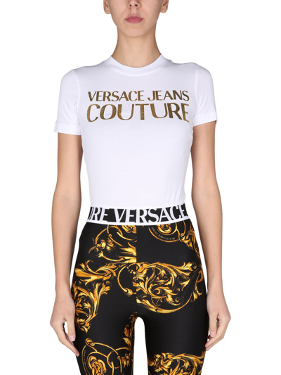 Shop Versace Jeans Couture T-shirt With Logo In Bianco