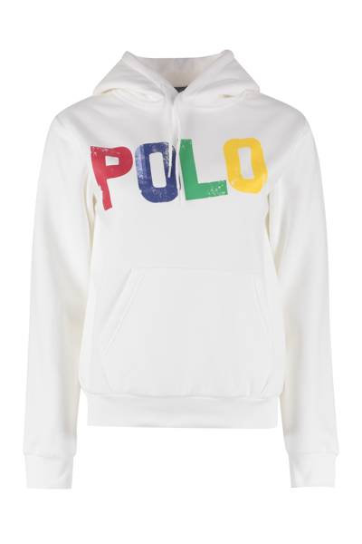 Shop Polo Ralph Lauren Printed Cotton Hoodie In White