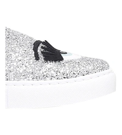 Shop Chiara Ferragni Flirting Glitter-embellished Skate Shoes In Silver