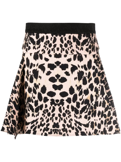 Shop Roberto Cavalli Leopard-print Cotton Blend A-line Skirt In Maculata