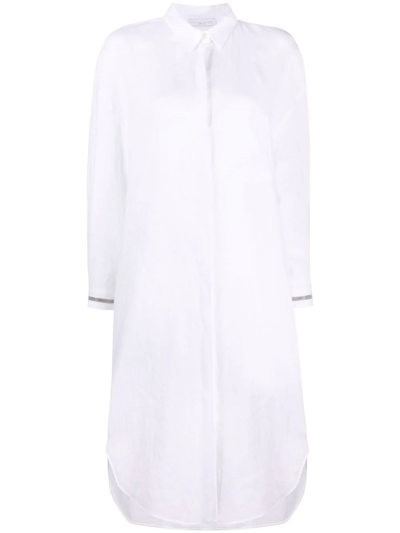 Shop Fabiana Filippi White Linen Shirt Dress In Bianco