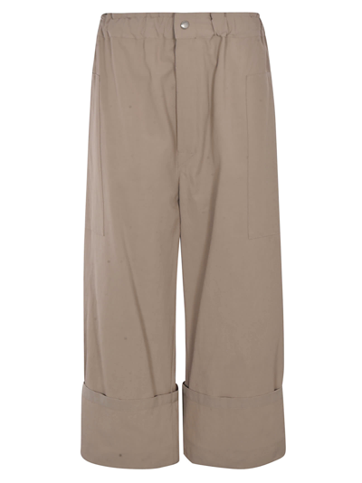 Shop Moncler Genius Wide Fit Cropped Trousers In Beige