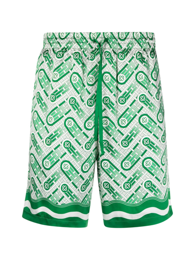Shop Casablanca Silk Shorts With Drawstrings In Green Ping Pong Green Ping Pong