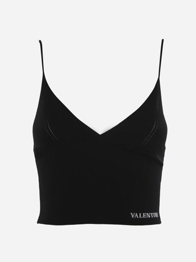 Shop Valentino Viscose Blend Top With Jacquard Logo In Black