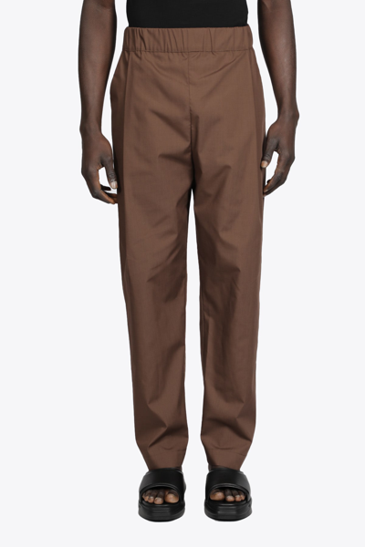 Shop Laneus Baggy Unito Brown Poplin Cotton Trousers With Front Pleat In Fango