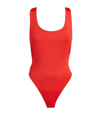Shop Off-white Logo Band Crossover Swimsuit In Red